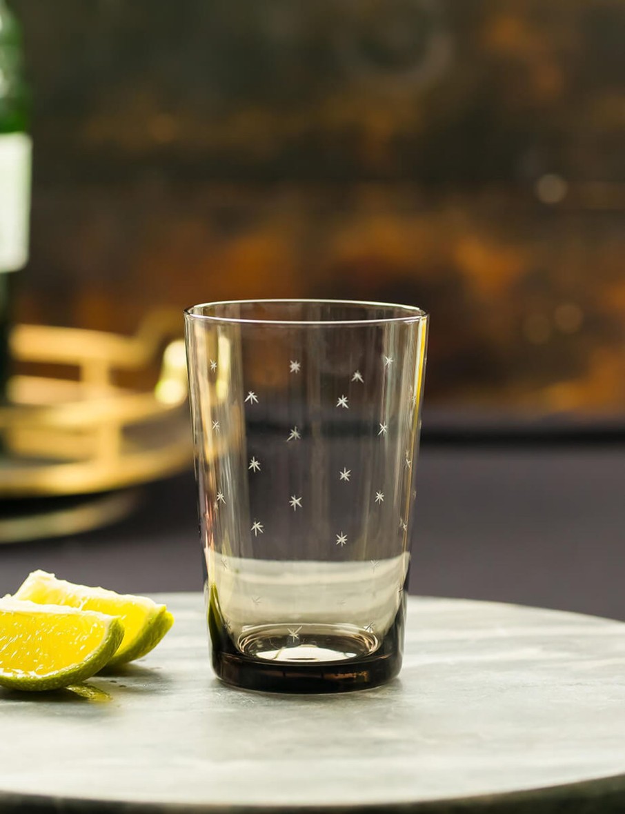 Four Smoky Tumblers With Stars Design Hot