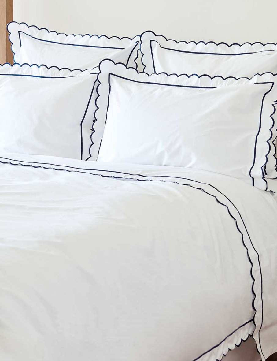 Navy Scalloped Super King Size Duvet Cover Clearance