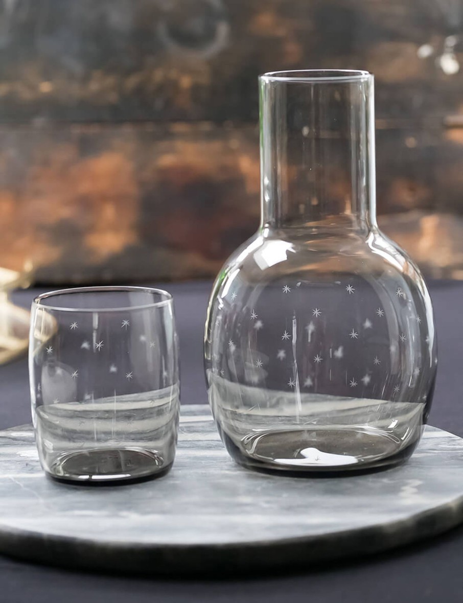 Smoky Carafe Set And Glass With Stars Design Wholesale