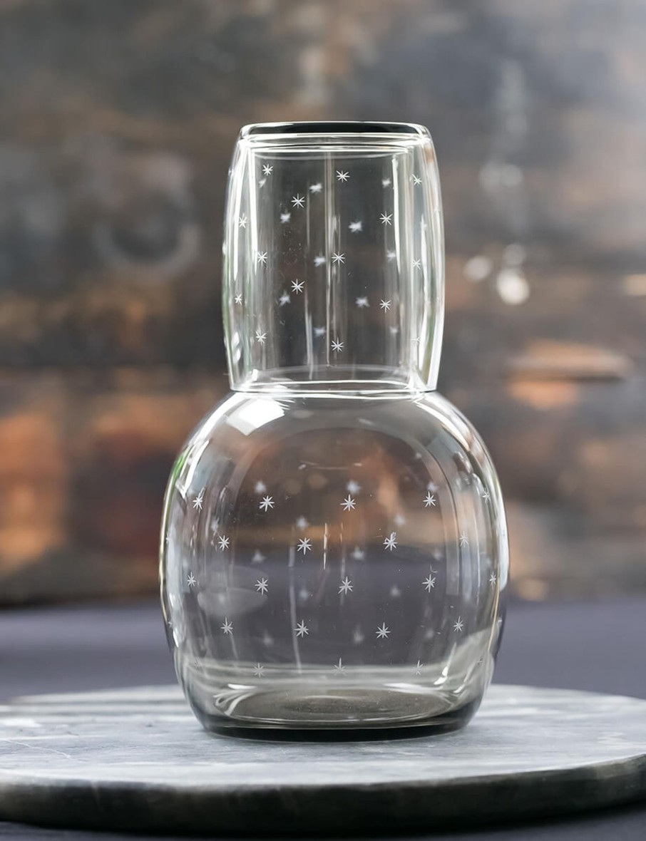 Smoky Carafe Set And Glass With Stars Design Wholesale