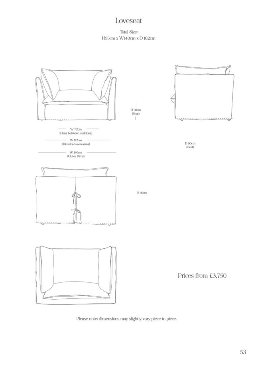 Coco Loveseat With Self Piped Knife Edge Cushion In Designers Guild Brera Lino Chalk Best