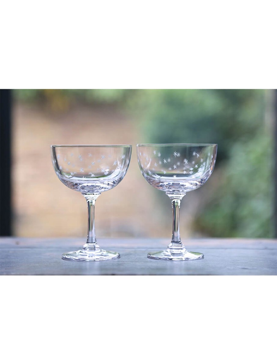 Two Champagne Saucers With Stars Design New