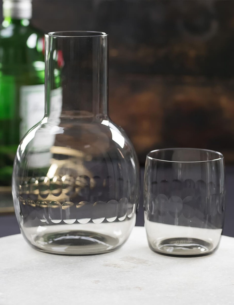 Smoky Carafe Set And Glass With Lens Design Wholesale