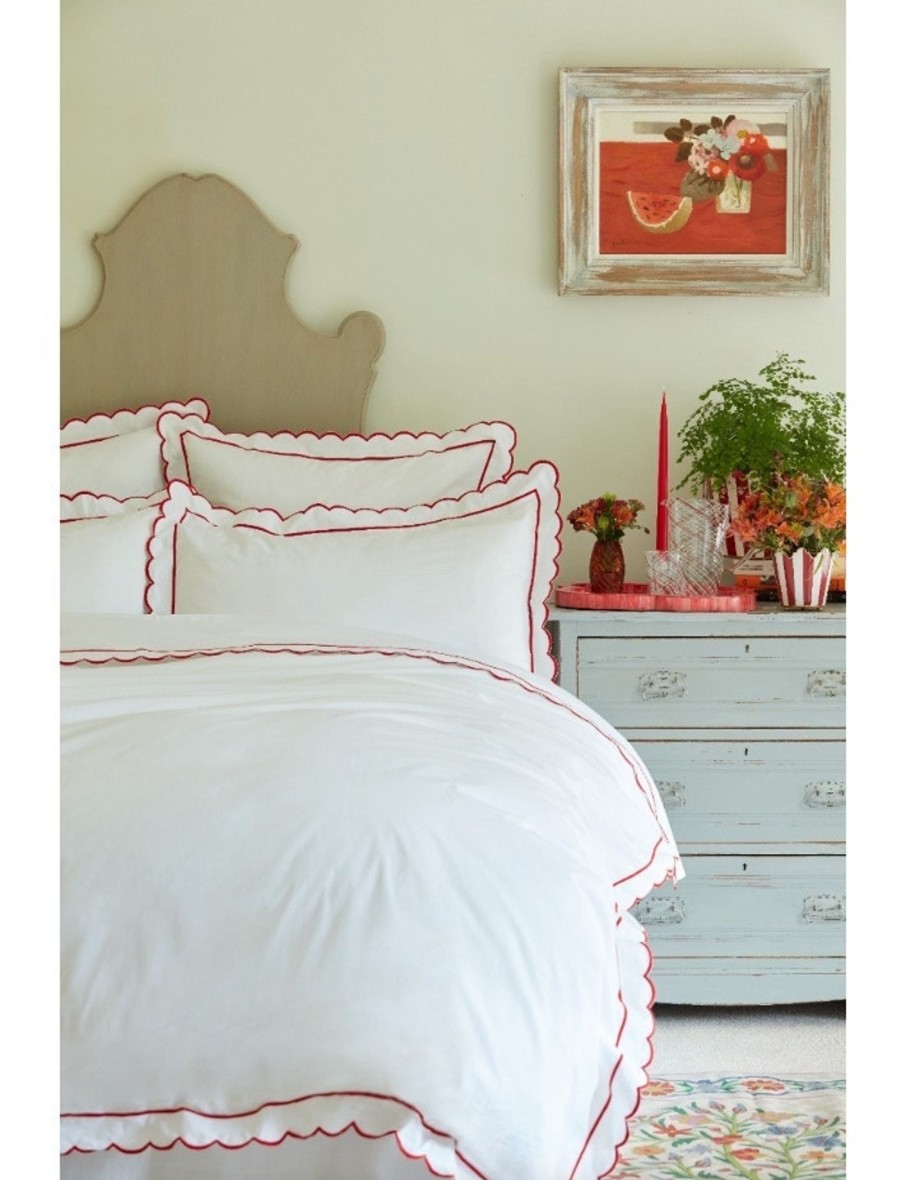 Red Scalloped Emperor Duvet Cover New