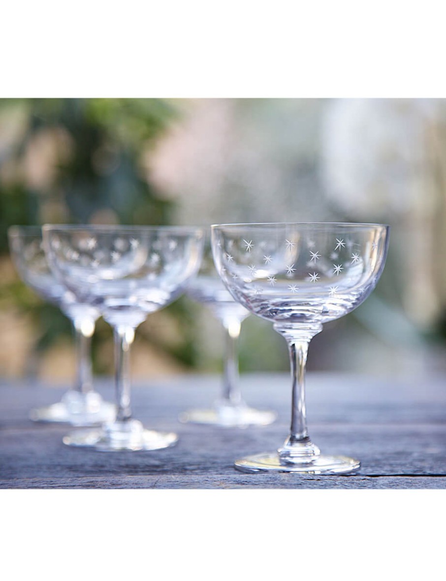 Six Champagne Saucers With Stars Design Wholesale