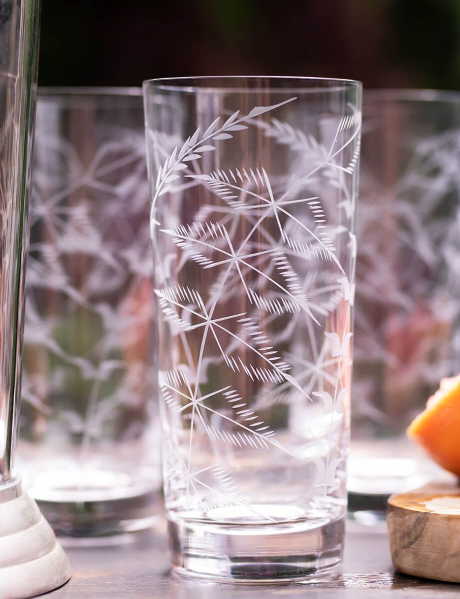 Four Highball Glasses With Fern Design Hot