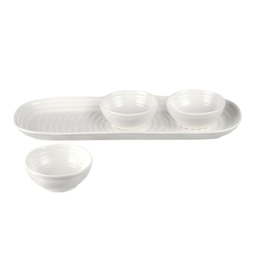 White Porcelain Three Bowls & Tray Set Wholesale