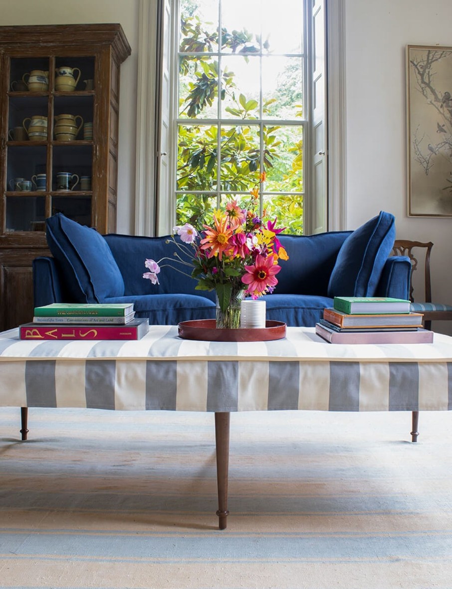 Coco 2.5 Seater Sofa With Self Piped Box Edge Cushion In Designers Guild Brera Lino Indigo Best