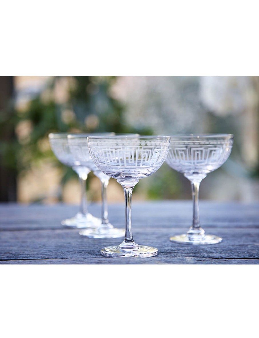 Two Champagne Saucers With Greek Key Design Wholesale