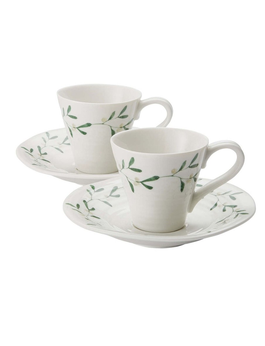 Amor Porcelain Espresso Cups And Saucers - Set Of Two New