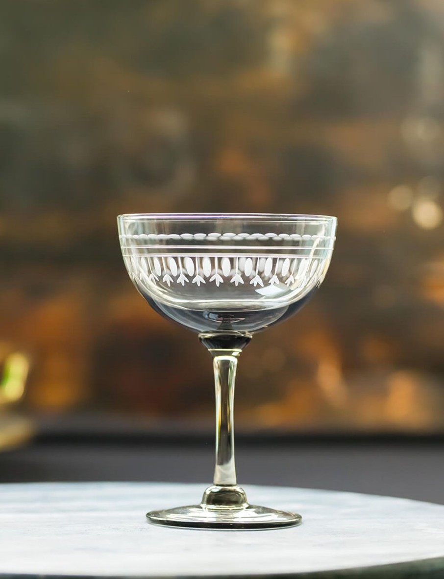 Four Smoky Champagne Saucers With Ovals Design Online