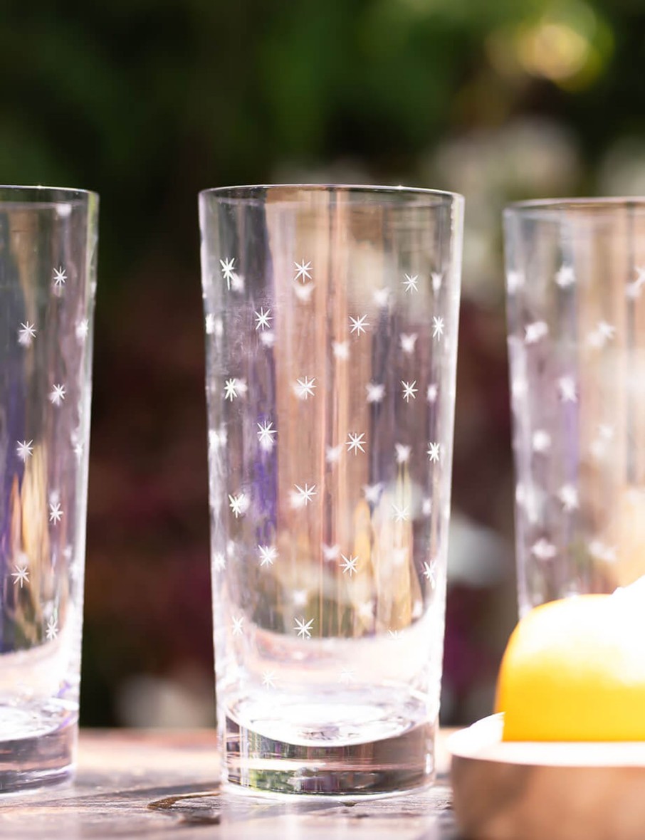 Four Highball Glasses With Stars Design Clearance