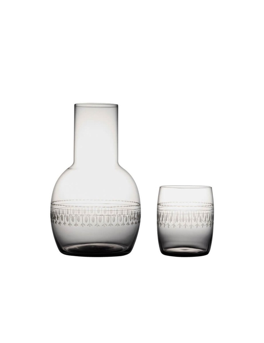 Smoky Carafe Set And Glass With Ovals Design Hot