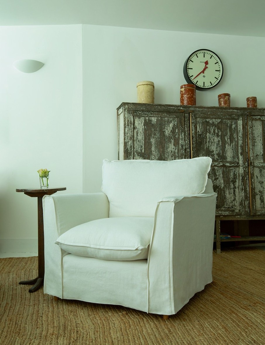 Coco Chair With Self Piped Knife Edge Cushion In Cotton Linen Snow Drop - Available Now Online