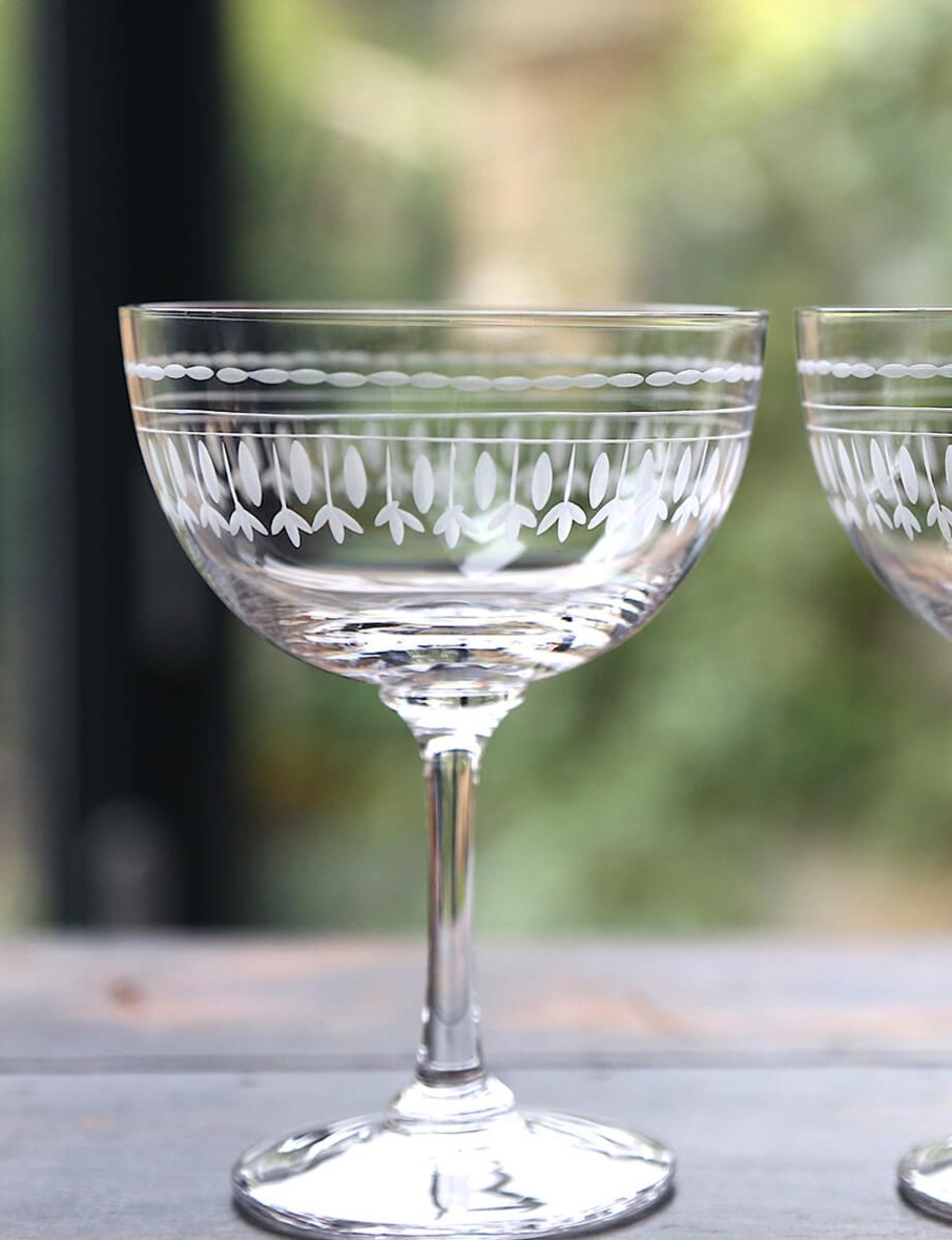 Two Champagne Saucers With Ovals Design Clearance