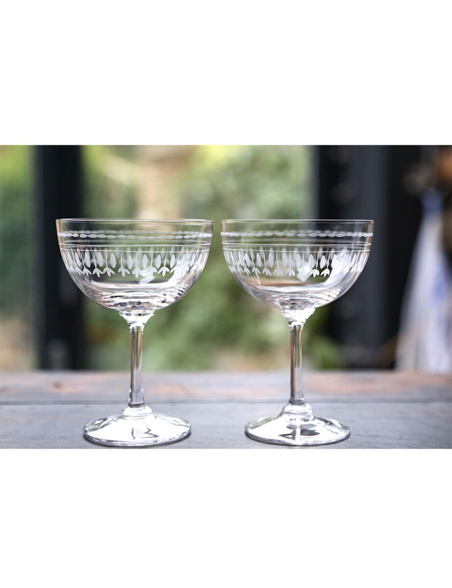 Two Champagne Saucers With Ovals Design Clearance