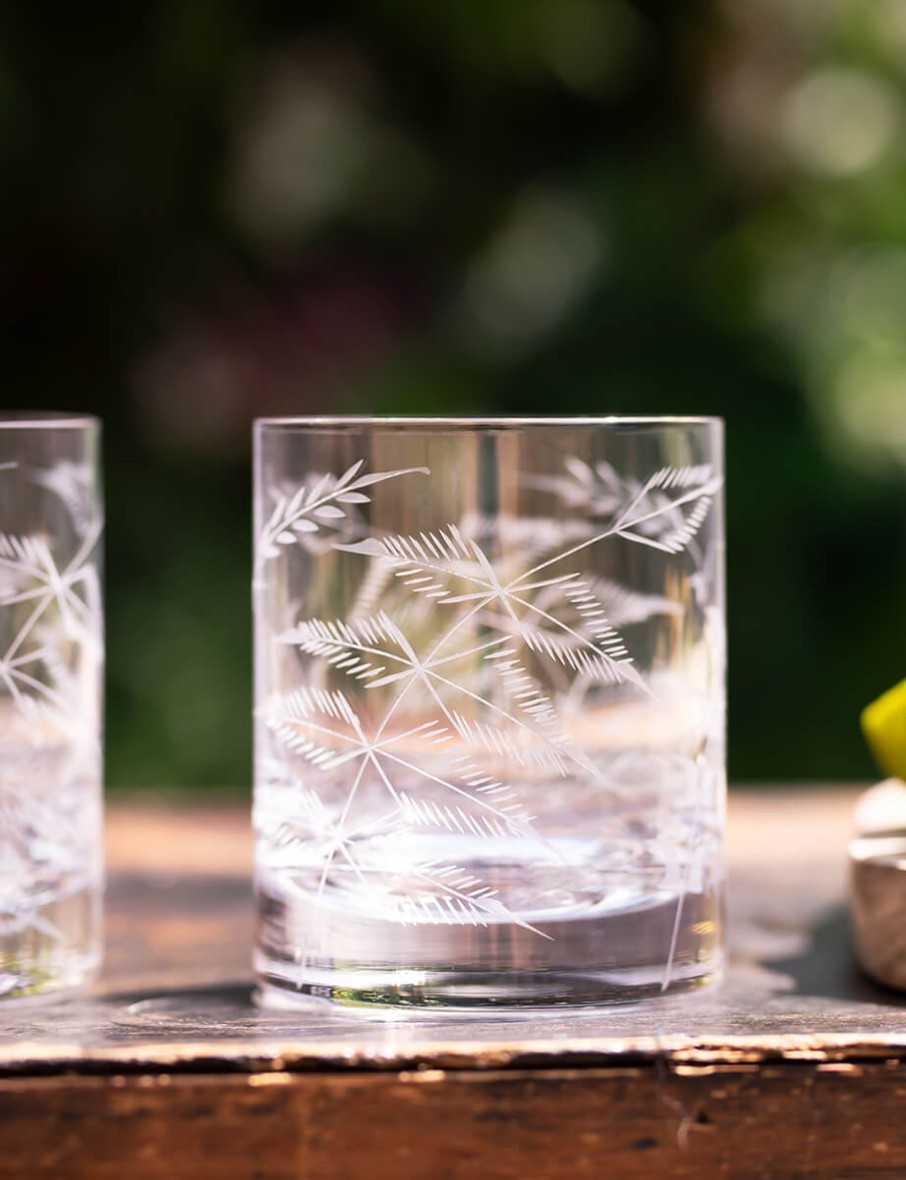 Two Whisky Glasses With Fern Design New