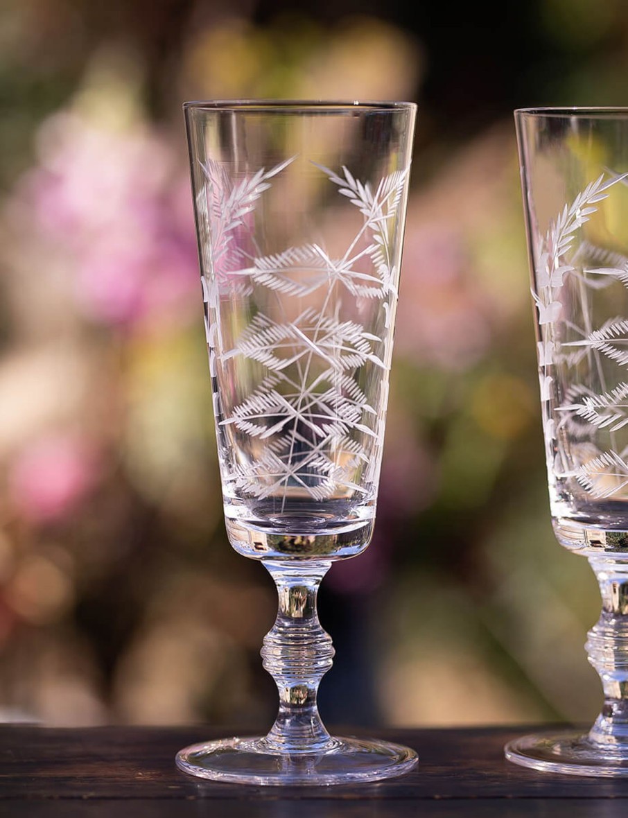 Four Champagne Flutes With Fern Design Best