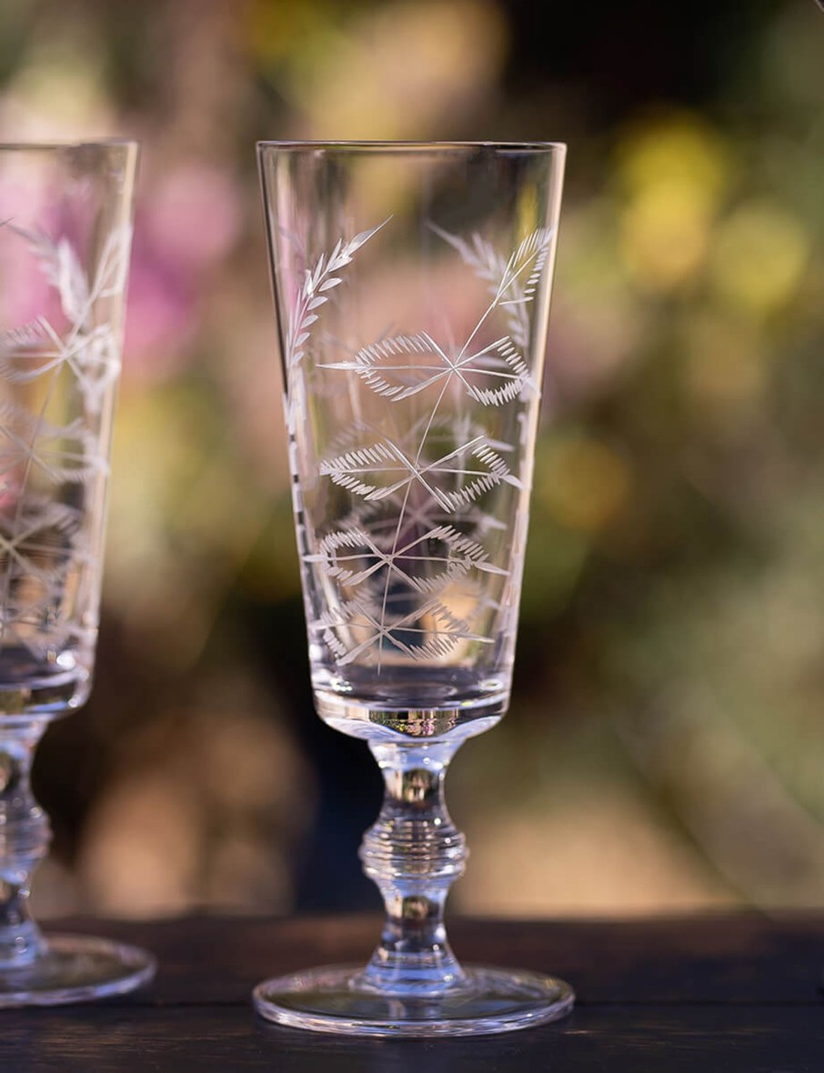 Four Champagne Flutes With Fern Design Best