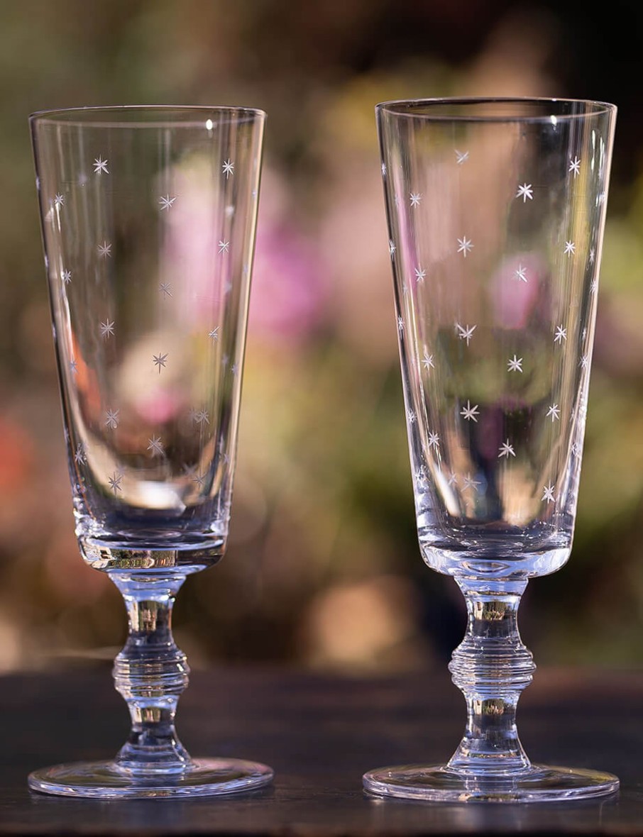 Four Champagne Flutes With Stars Design Clearance