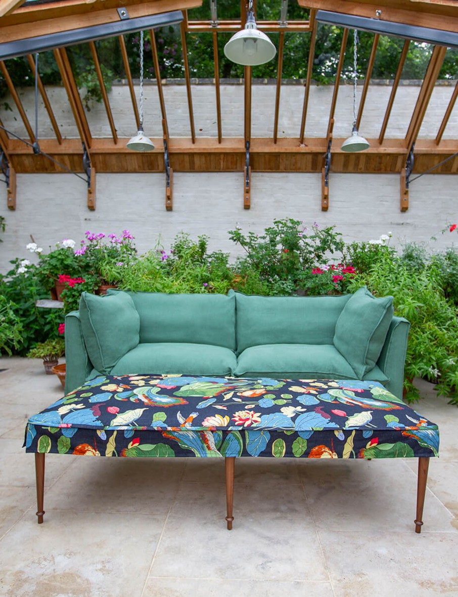 Coco 3 Seater Sofa With Self Piped Knife Edge Cushion In Designers Guild Brera Lino Thyme - Available Now Hot