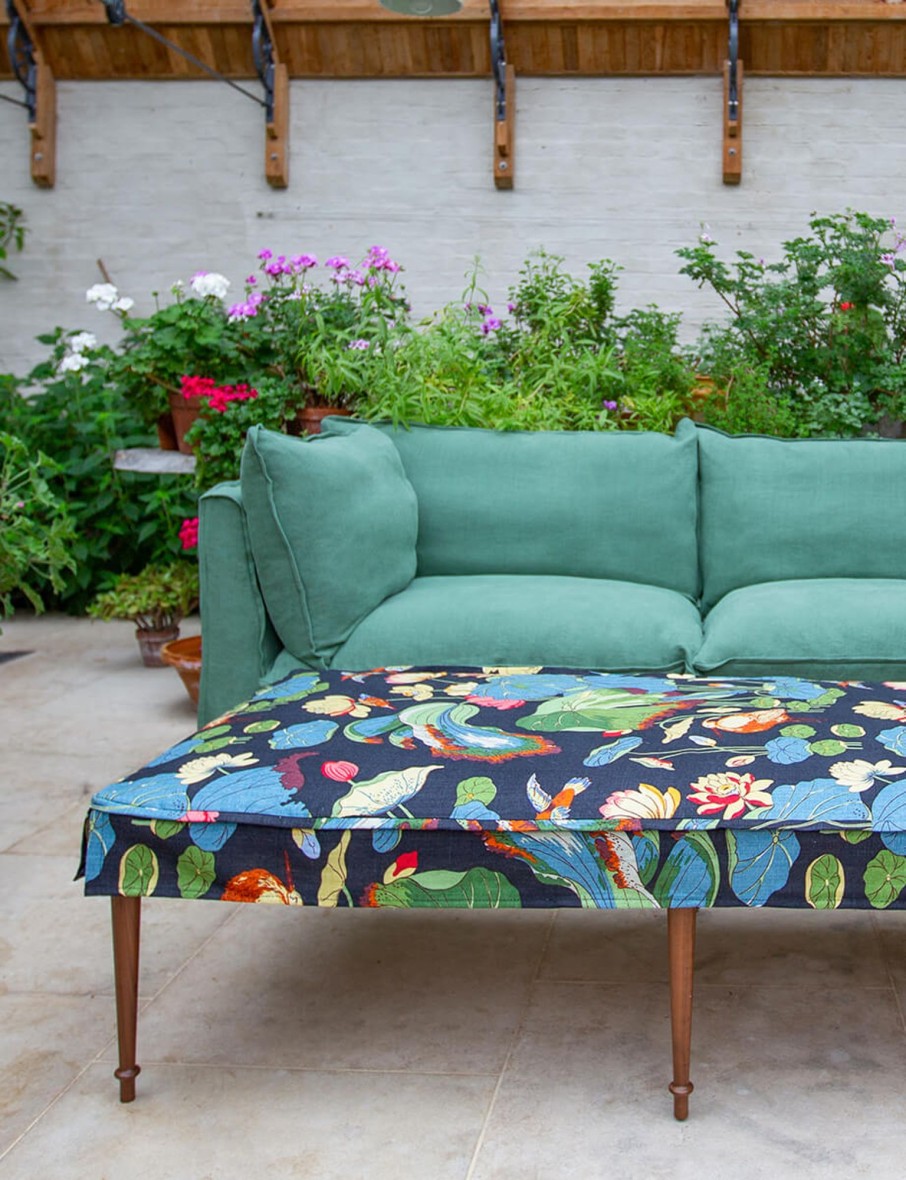 Coco 3 Seater Sofa With Self Piped Knife Edge Cushion In Designers Guild Brera Lino Thyme - Available Now Hot