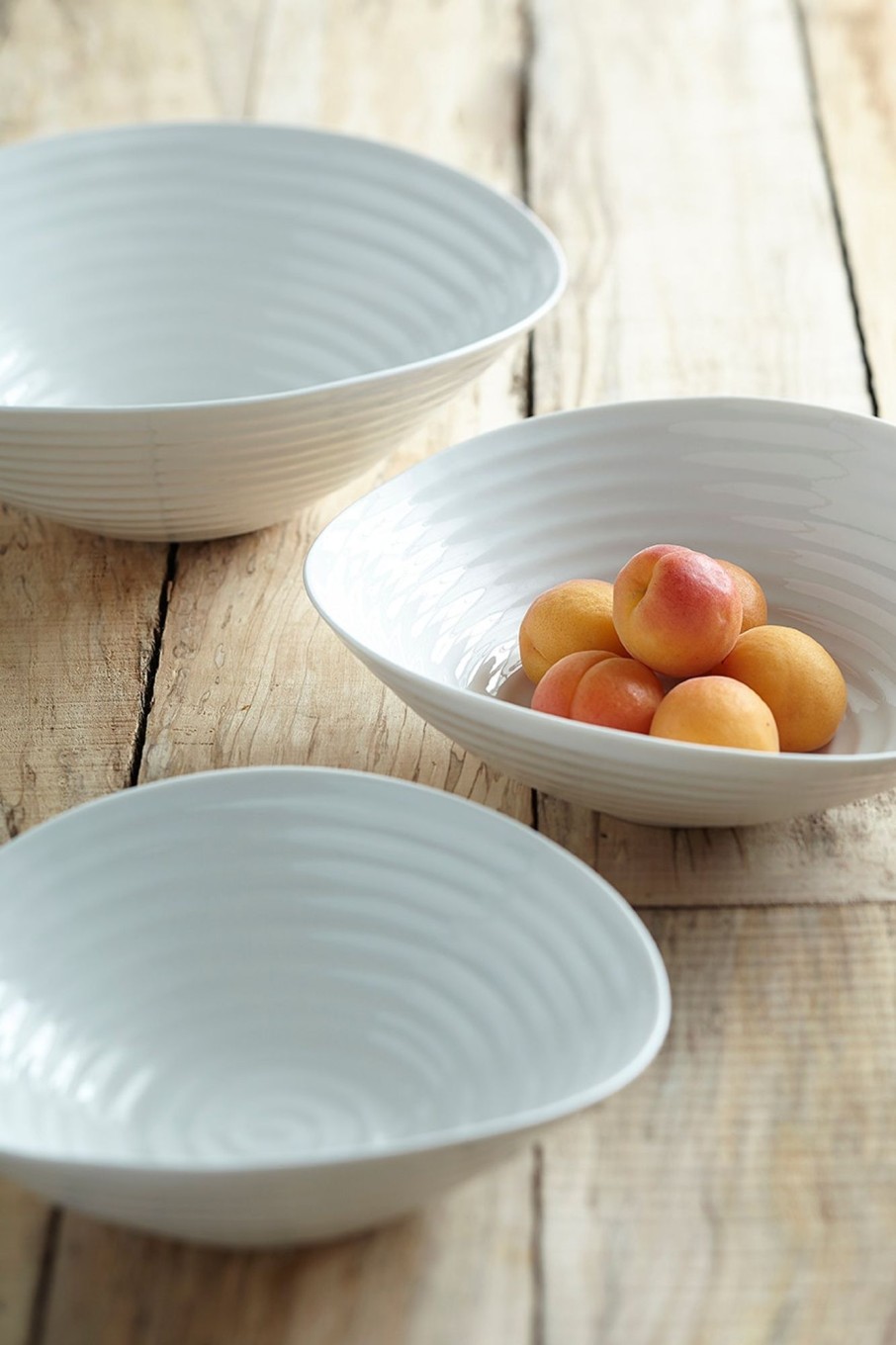 White Porcelain Salad Bowls - Set Of Three New